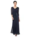 Alex Evenings Pleated Portrait Collar Chiffon Gown In Black