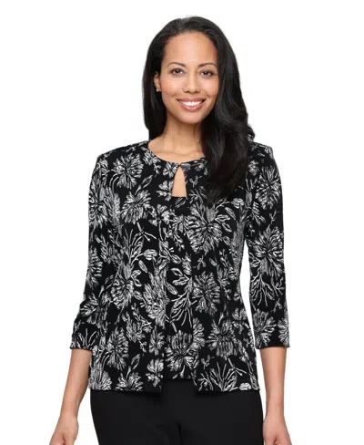 Alex Evenings Women's 3/4-sleeve Glitter Knit Twinset Jacket And Tank Set In Black