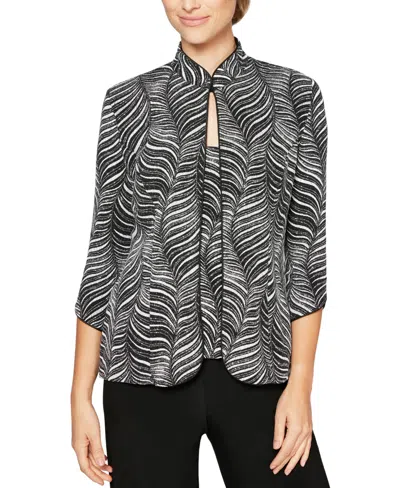Alex Evenings Women's Abstract-print 3/4-sleeve Jacket & Tank Top In Black,white