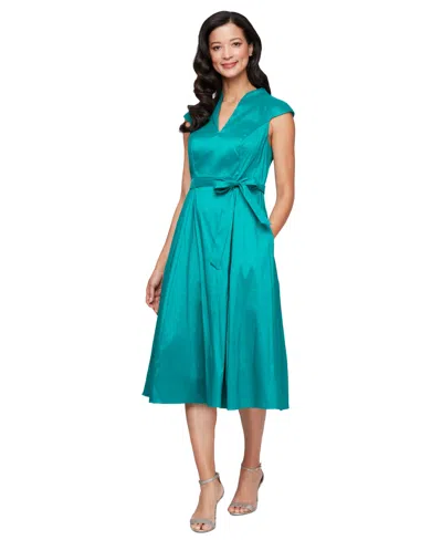 ALEX EVENINGS WOMEN'S BELTED A-LINE DRESS