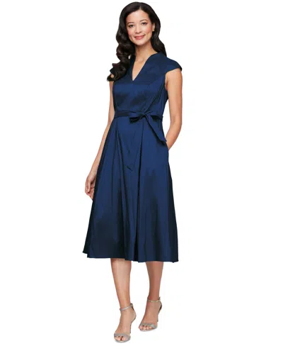 Alex Evenings Women's Belted A-line Dress In Navy