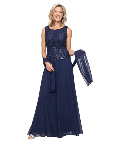 Alex Evenings Women's Boat Neck Embroidered Dress In Blue