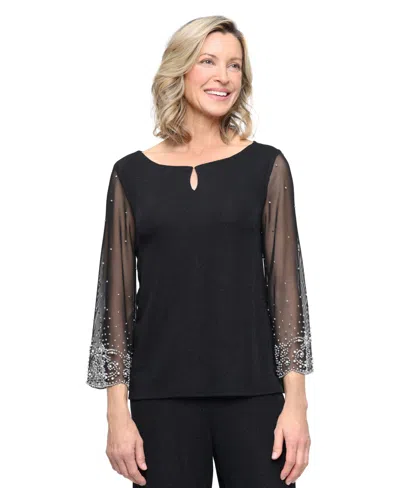 Alex Evenings Women's Boat Neck Metallic Knit Top In Multi