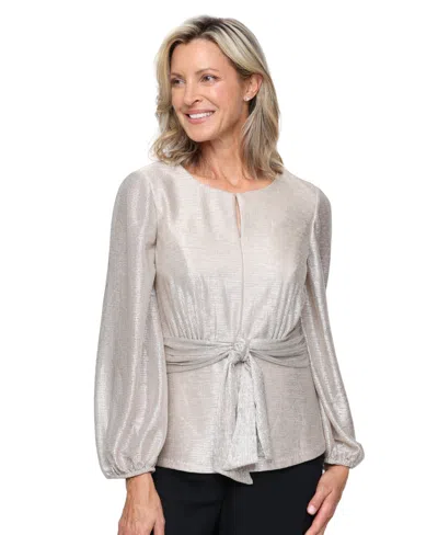 Alex Evenings Women's Bubble Hem-sleeve Metallic Knit Top In Brown