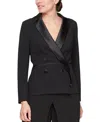 Alex Evenings Stretch Crepe Tuxedo Top In Black
