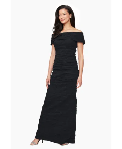 Alex Evenings Women's Crinkle Detail Off-the-shoulder Gown In Black