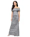 Alex Evenings Crinkle Off The Shoulder Stretch Taffeta Gown In Gray