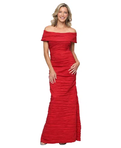 Alex Evenings Women's Crinkle Detail Off-the-shoulder Gown In Red