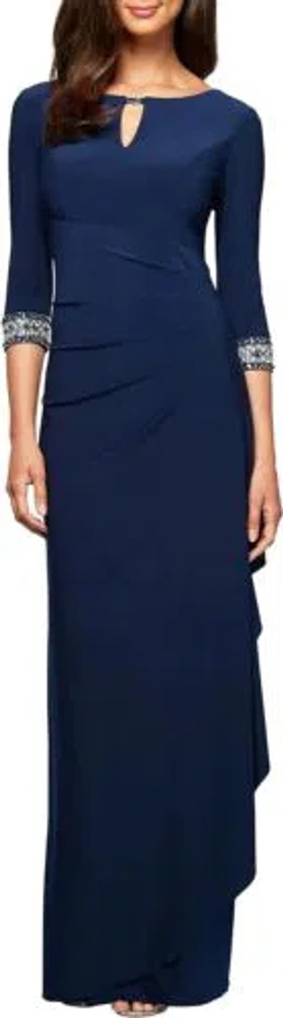 Pre-owned Alex Evenings Women's Dress With Keyhole Cutout (petite And Regular) In Cobalt