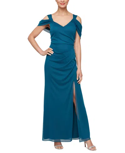 Alex Evenings Women's Embellished Draped Cold Shoulder Gown In Peacock