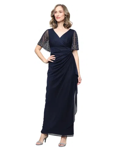 Alex Evenings Women's Embellished Flutter Sleeve Long Dress In Blue