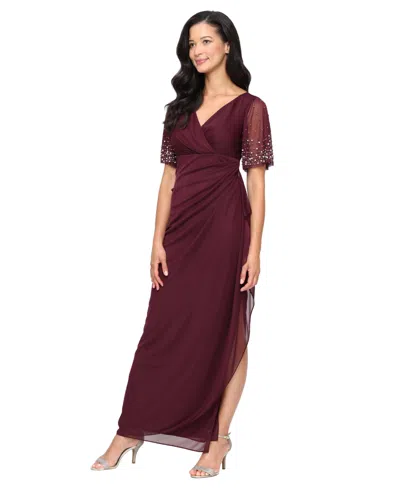 Alex Evenings Women's Embellished Flutter Sleeve Long Dress In Brown
