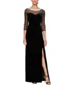 Alex Evenings Petite Velvet Illusion Embellished Gown In Black