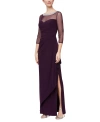 ALEX EVENINGS WOMEN'S EMBELLISHED-NECK SIDE-RUCHED ILLUSION DRESS