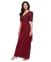 Alex Evenings Embellished Short Sleeve Empire Waist Gown In Burgundy