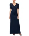 Alex Evenings Embellished Short Sleeve Empire Waist Gown In Navy