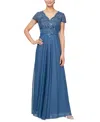 ALEX EVENINGS WOMEN'S EMBELLISHED SHORT-SLEEVE GOWN