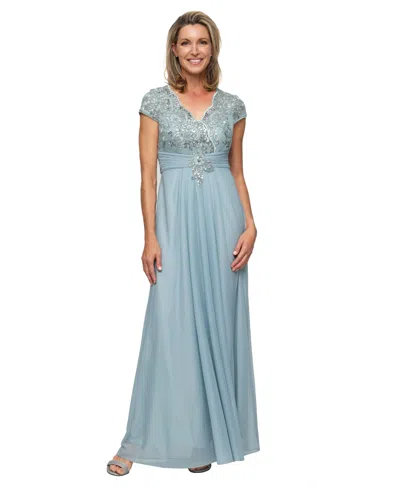 Alex Evenings Women's Embellished Short-sleeve Gown In Blue