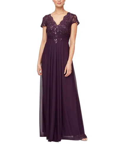 Alex Evenings Women's Embellished Short-sleeve Gown In Brown