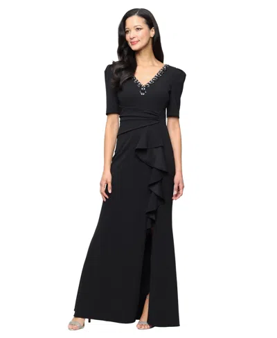 Alex Evenings Women's Embellished V-neck Ball Gown In Black