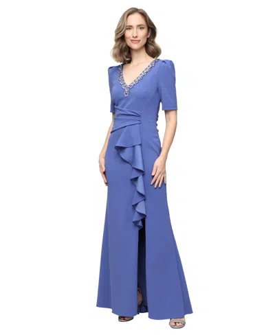 Alex Evenings Womens Embellished V Neck Ball Gown In Blue