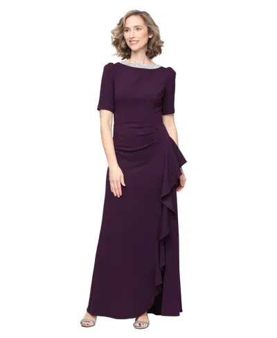 Alex Evenings Embellished Neck A-line Gown In Purple