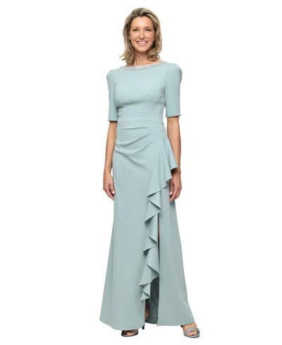Alex Evenings Embellished Neck A-line Gown In Blue