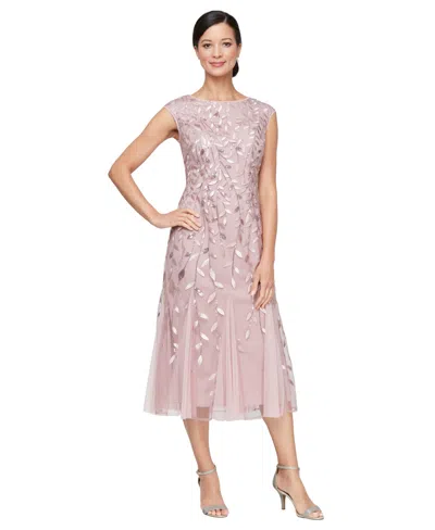 Alex Evenings Women's Embroidered Boat Neck Midi Dress In Pink