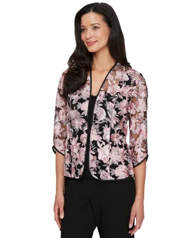 Alex Evenings Women's Embroidered Jacket & Scoop-neck Shell Set In Black Rose