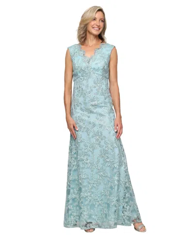 Alex Evenings Women's Embroidered Long Ball Gown In Blue