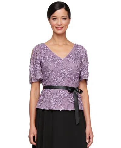 Alex Evenings Women's Embroidered Sequined Belted Top In Icy Orchid