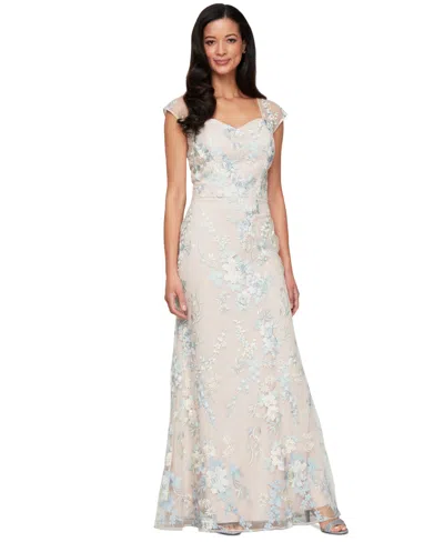 Alex Evenings Women's Embroidered Sweetheart-neck Mermaid Gown In Taupe Multi