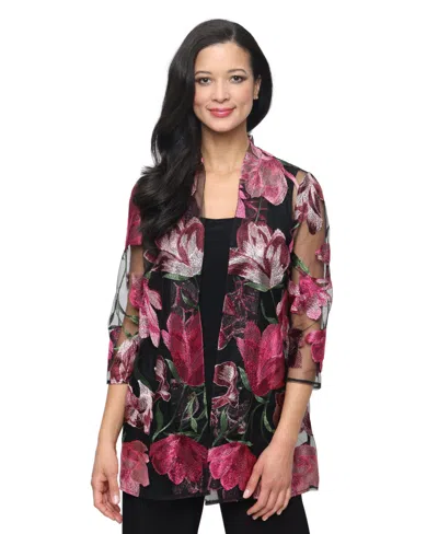 Alex Evenings Women's Embroidered Tulle Twinset In Black
