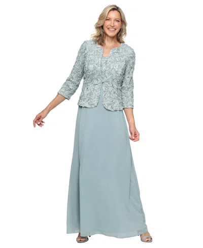 Alex Evenings Women's Empire Waist Long Open Soutache Jacket Dress In Blue