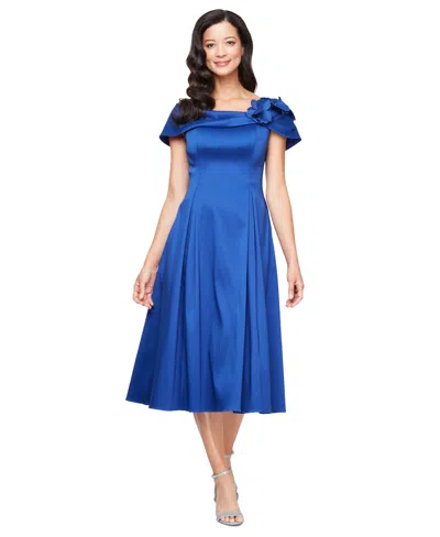 Alex Evenings Women's Floral-applique Midi Dress In Bright Royal