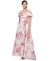 Alex Evenings Metallic Floral Jacquard Off The Shoulder Gown In Blush Multi