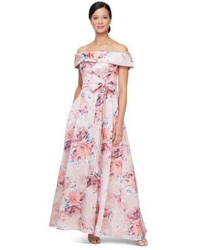 ALEX EVENINGS WOMEN'S FLORAL-PRINT OFF-THE-SHOULDER GOWN