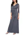 Alex Evenings Glitter Portrait Collar Gown In Blue