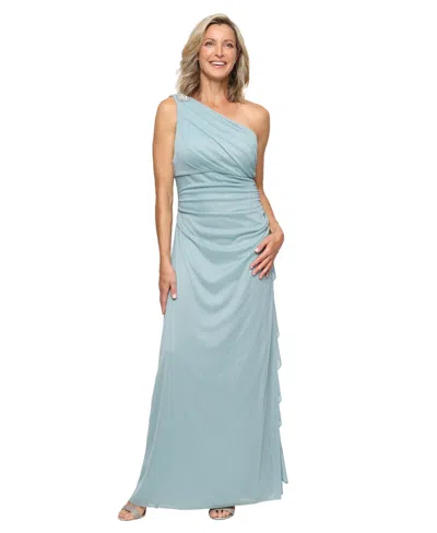 Alex Evenings One-shoulder Glitter Mesh Gown In Blue
