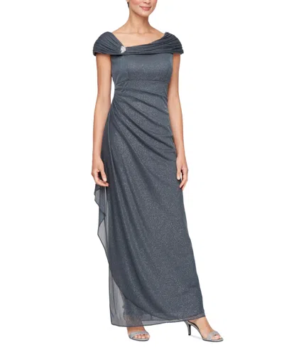 Alex Evenings Women's Glittered Ruched Gown In Smoke