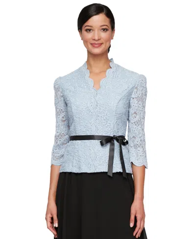 Alex Evenings Women's Lace Belted 3/4-sleeve Blouse In Hydrangea