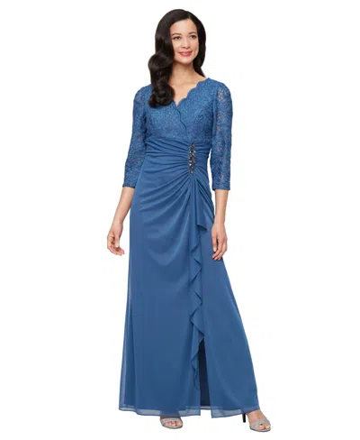ALEX EVENINGS WOMEN'S LACE-BODICE CASCADE-RUFFLE GOWN