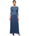 Alex Evenings Petite Lace-bodice Gown In Blue
