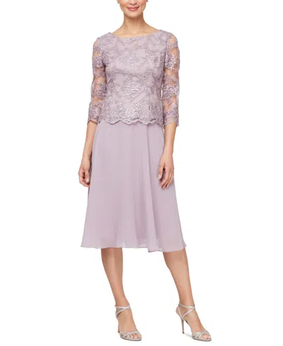 Alex Evenings Women's Layered Embellished Lace-bodice Dress In Wisteria