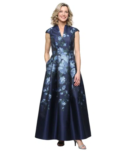 Alex Evenings Women's Long Jacquard A-line Dress In Blue