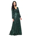 Alex Evenings Sequin Long Sleeve Gown In Green