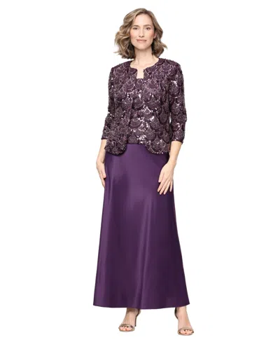 Alex Evenings Women's Long Sequin Jacket Dress In Deep Plum