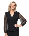 Alex Evenings Women's Long-sleeve Collared Top In Black