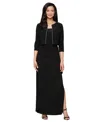 Alex Evenings Empire Waist Matte Jersey Gown With Jacket In Black