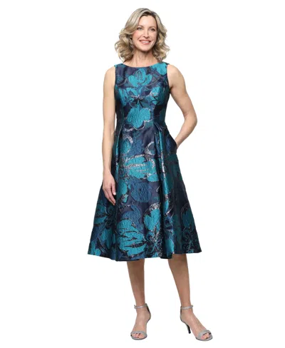 Alex Evenings Women's Midi Sleeveless Jacquard Dress In Blue